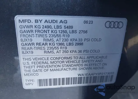 2023 Audi Q5 Premium Plus 45 Tfsi S Line Quattro from USA, damaged, VIN WA1EAAFY2P2173033